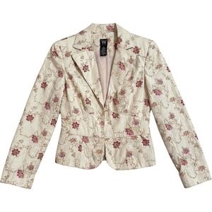 Work To Weekend Floral Blazer 6 Metallic Pinstripe Corset Back Romantic